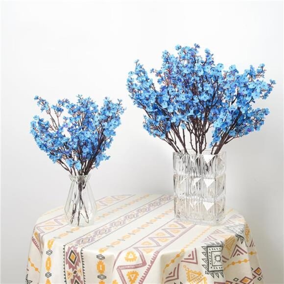 New 8Pcs Artificial Flowers Fake Babys Breath Bouquet,Blue Fake Flowers Plants - Picture 4 of 7